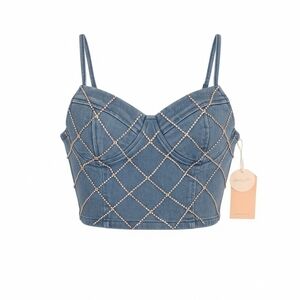 Denim Rhinestone Embellished Crop Top